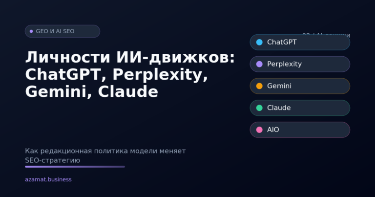 Редакционные личности AI-движков: ChatGPT, Perplexity, Gemini, Claude, AI Overviews